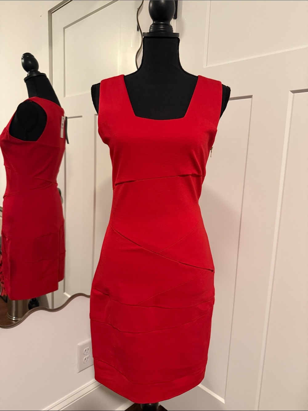 Cynthia Steffe Vibrant Red Square-Neck Mini Sheath Dress